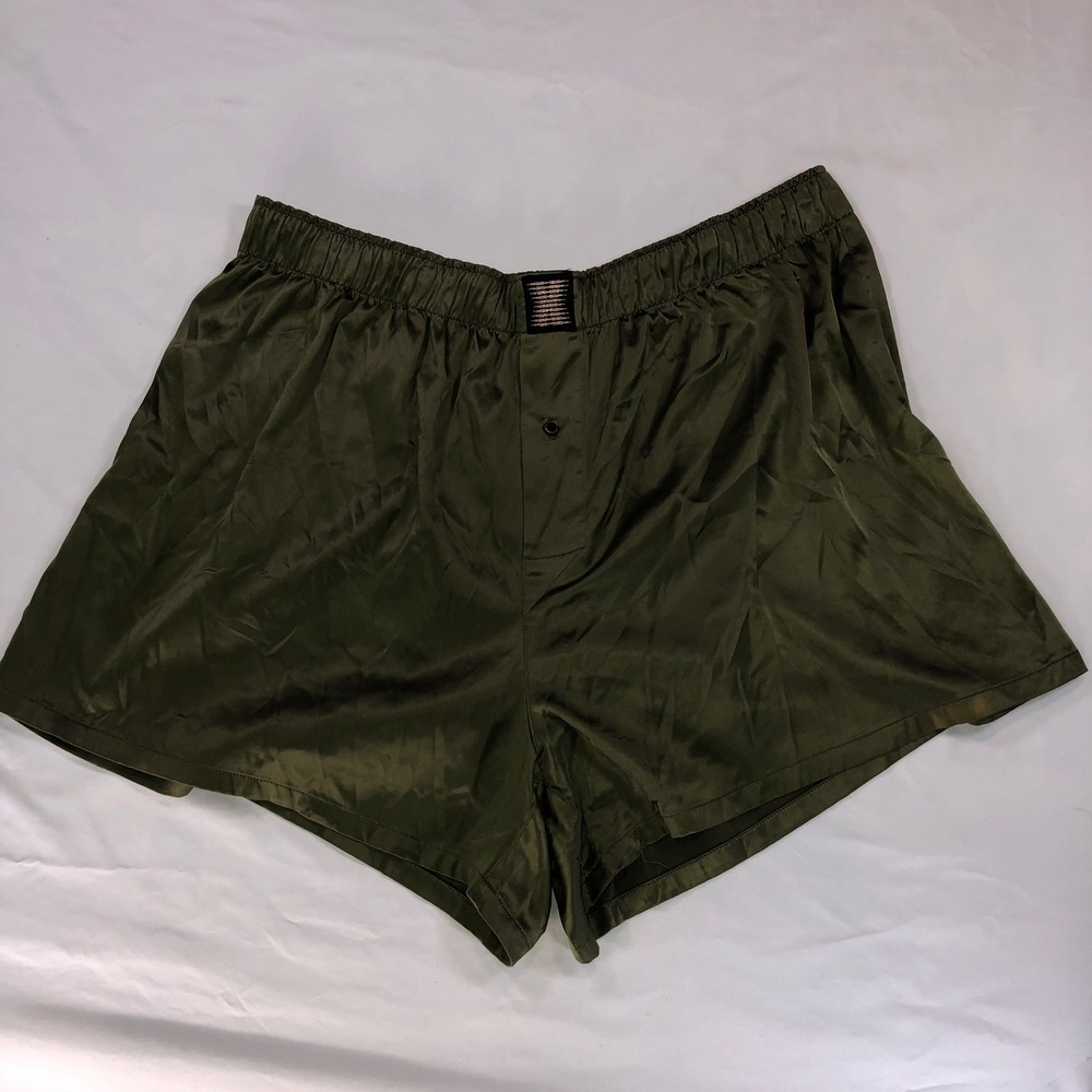 Savage X Fenty Women Olive Green Satin Boxer Sleep Shorts Elastic Waist